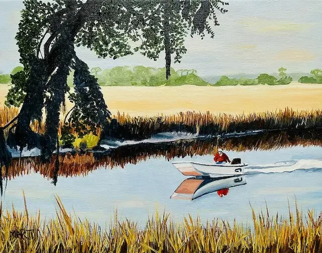 Early Morning On The Creek by Marti Rogers, oil on canvas