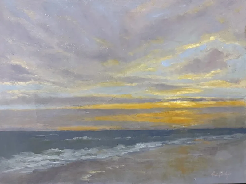 Sunset Sky Over The Beach by Rosie Phillips, oil on linen